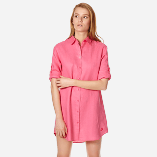 Mujer Autros Liso - Camisa larga en lino de color liso para mujer, Cherry blossom supp3 Mujer Autros Liso - Camisa larga en lino de color liso para mujer, Cherry blossom supp3