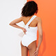 Mujer Una pieza Liso - Bañador estilo bustier de una sola pieza en color liso para mujer, Blanco vista trasera desgastada