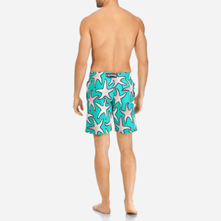 Men Long Printed - Men Stretch Swimtrunks Starfish Art, Veronese green backworn Men Long Printed - Men Stretch Swimtrunks Starfish Art, Veronese green backworn