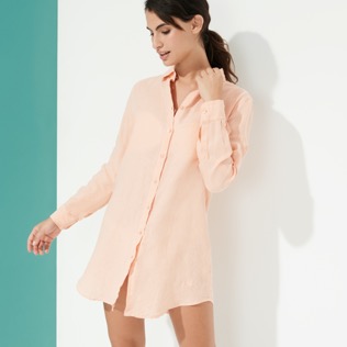 Women Others Solid - Women Linen Shirt Dress Solid, Candy front worn view