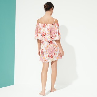 Damen Andere Bedruckt - Schulterfreies Kaleidoscope Kleid für Damen, Camellia Rückansicht getragen