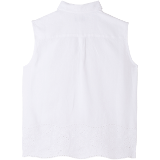 Damen Andere Bestickt - Kurzärmeliges Broderies Anglaises Leinenhemd für Damen, Weiss Rückansicht