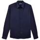 Hombre Autros Liso - Camisa en gasa de algodón con estampado liso unisex, Azul marino vista frontal