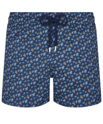 Men Fitted Printed - Men Short Swim Trunks Micro Tortues Rainbow, Navy front view