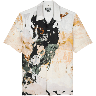 Men Others Printed - Men Bowling Shirt Linen Distortive water - Vilebrequin x Highsnobiety, Wild stone front view