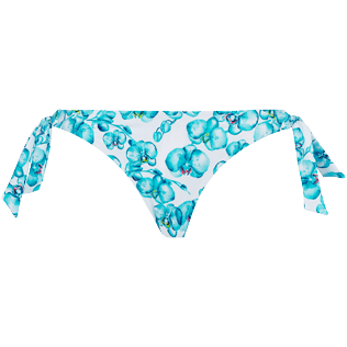 Women Fitted Printed - Women Bikini Bottom Mini Brief To Be Tied Orchidees, White front view
