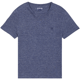 Hombre Autros Liso - Camiseta de lino de color liso para hombre, Dark heather blue front Hombre Autros Liso - Camiseta de lino de color liso para hombre, Dark heather blue front