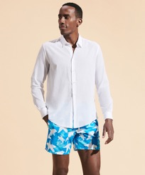 Unisex Cotton Voile Lightweight Shirt Solid White front worn view