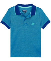 Solid Polohemd aus Baumwollpikee mit changierendem Effekt für Jungen Aquamarin blau Vorderansicht