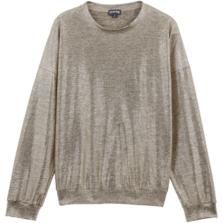 Mujer Autros Liso - Sudadera de malla de lúrex de color liso para mujer, Oro front Mujer Autros Liso - Sudadera de malla de lúrex de color liso para mujer, Oro front