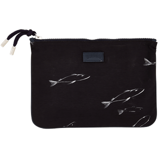 Bags Printed - Zipped Cotton Beach pouch Fish Dance, Black front Bags Printed - Zipped Cotton Beach pouch Fish Dance, Black front