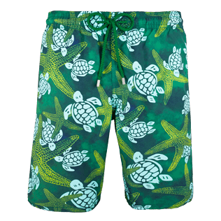 Men Long Printed - Men Long Swimtrunks Starlettes & Turtles Vintage, Malachite green front Men Long Printed - Men Long Swimtrunks Starlettes & Turtles Vintage, Malachite green front