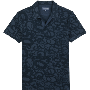 Men Others Solid - Men Terry Jacquard Polo Shirt Solid, Navy front view