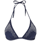Mujer Halter Liso - Top de bikini anudado alrededor del cuello con estampado Pois cortado a láser para mujer, Azul marino front Mujer Halter Liso - Top de bikini anudado alrededor del cuello con estampado Pois cortado a láser para mujer, Azul marino front