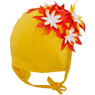 Women Others Embroidered - Women Bathing Cap Fleurs 3D, Yellow back view