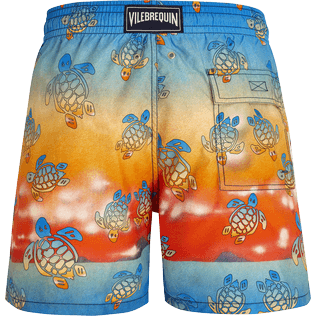 Men Classic Printed - Men Swim Trunks Ronde des Tortues Sunset - Vilebrequin x The Beach Boys, Multicolor back view