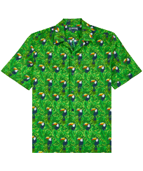Men Others Printed - Men Bowling Shirt Linen and Cotton 2005 Les Toucans, Navy front view