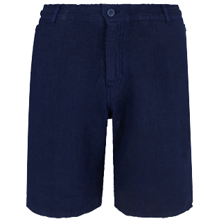 Men Others Solid - Men straight Linen Bermuda Shorts Solid, Navy front Men Others Solid - Men straight Linen Bermuda Shorts Solid, Navy front