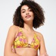 Donna Fitted Stampato - Top bikini donna all'americana Monsieur André - Vilebrequin x Smiley®, Limone vista frontale indossata