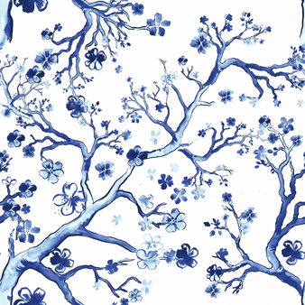 Square Silk Scarf Cherry Blossom, Sea blue print