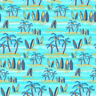 Men Stretch Swim Trunks Palms & Surfs - Vilebrequin x The Beach Boys, Lazulii blue print
