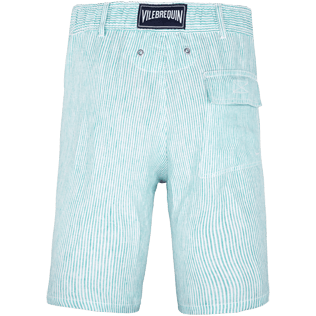 Men Shorts Graphic - Men Straight Linen Bermuda Shorts Micro Stripes, Veronese green back Men Shorts Graphic - Men Straight Linen Bermuda Shorts Micro Stripes, Veronese green back