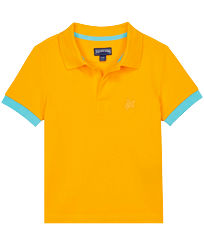 Boys Cotton Pique Polo Shirt Solid Yellow 正面图