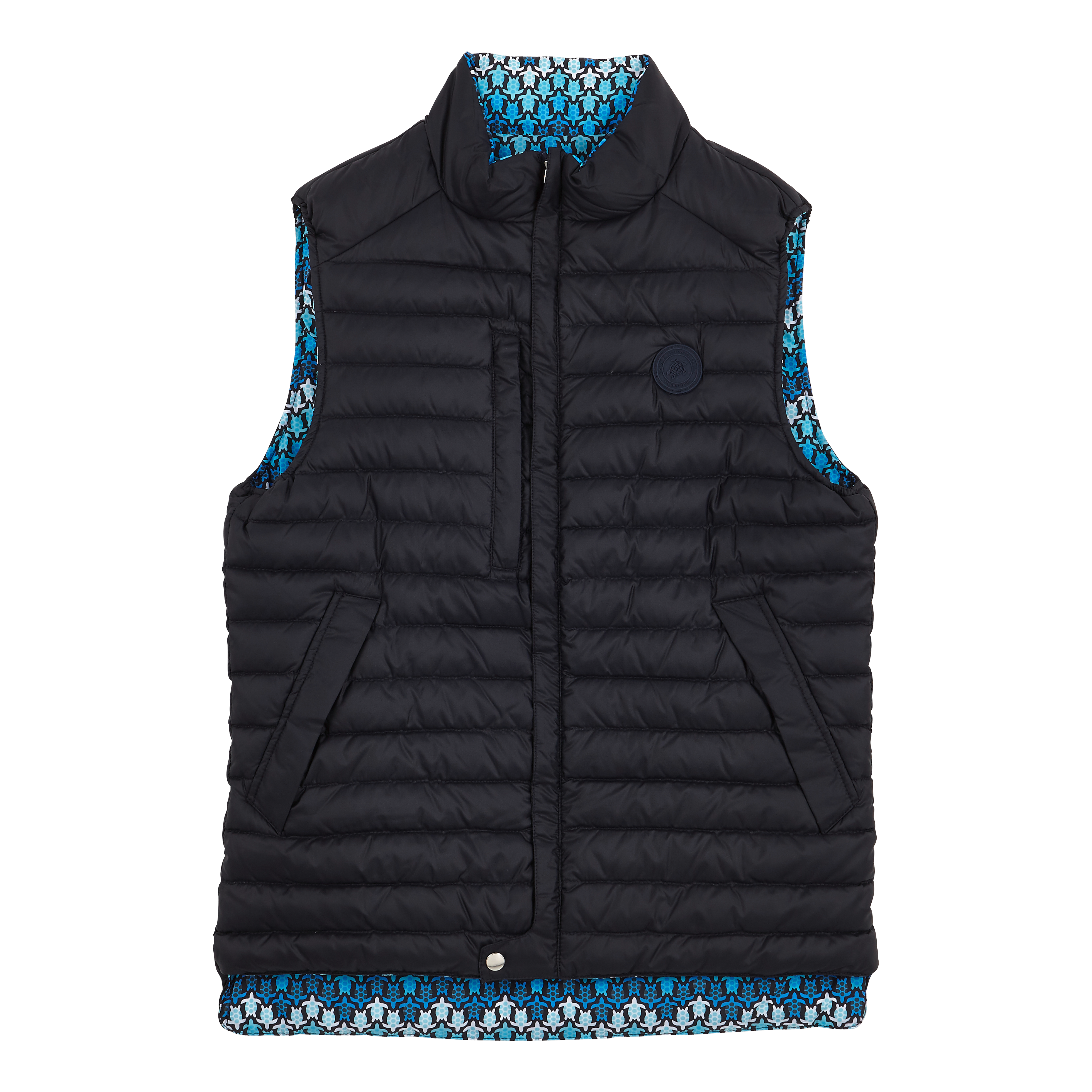 Click to view more detailed imagery on our partner's website Vilebrequin Unisex Sleeveless Down Jacket Herringbones Turtles In Blue