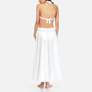 Women 014 Embroidered - Women Long Cotton Pareo Skirt Eyelet Embroidery, White backworn Women 014 Embroidered - Women Long Cotton Pareo Skirt Eyelet Embroidery, White backworn
