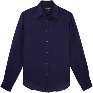 Mujer Autros Liso - Camisa clásica de lino, Azul marino front Mujer Autros Liso - Camisa clásica de lino, Azul marino front