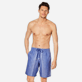 Men Others Graphic - Men Linen Cotton Shorts Bermuda Multi Rayures, Navy frontworn Men Others Graphic - Men Linen Cotton Shorts Bermuda Multi Rayures, Navy frontworn