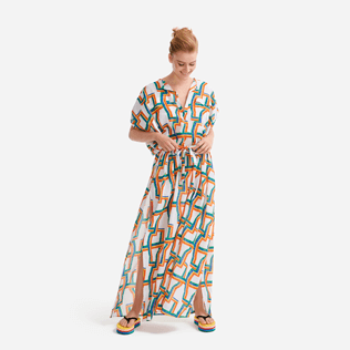 Women Others Printed - Women long Cover-up in cotton voile Africain - Vilebrequin x JCC+ - Limited Edition, White frontworn Women Others Printed - Women long Cover-up in cotton voile Africain - Vilebrequin x JCC+ - Limited Edition, White frontworn