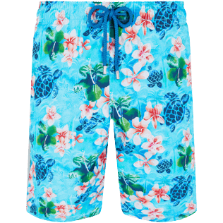 Men Long classic Printed - Men Swimwear Long Turtles Jungle, Lazulii blue front view