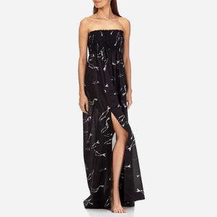 Women Others Printed - Women Long Bustier Cotton Voile Dress Fish Dance, Black frontworn Women Others Printed - Women Long Bustier Cotton Voile Dress Fish Dance, Black frontworn
