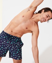 Men Classic Embroidered - Men Swim Trunks Embroidered Micro Ronde Des Tortues - Limited Edition, Sapphire front worn view