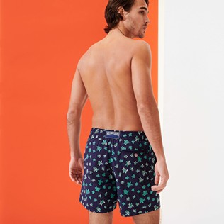 Men Classic Embroidered - Men Swim Trunks Embroidered Micro Ronde Des Tortues - Limited Edition, Sapphire back worn view