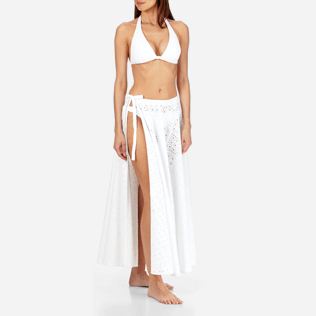 Women 014 Embroidered - Women Long Cotton Pareo Skirt Eyelet Embroidery, White frontworn Women 014 Embroidered - Women Long Cotton Pareo Skirt Eyelet Embroidery, White frontworn