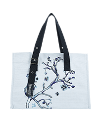 Others Printed - Large Beach Bag Cherry Blossom, Sea blue front view