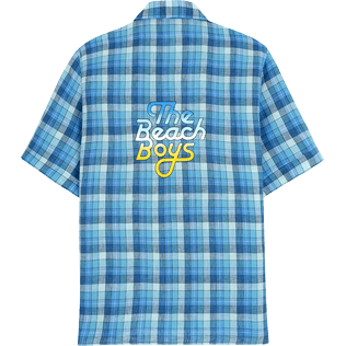 Camicia bowling uomo a quadri - Vilebrequin x The Beach Boys Blu marine vista posteriore