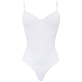 Damen Einteiler Bestickt - Broderies Anglaises Badeanzug mit V-Ausschnitt für Damen, Weiss Vorderansicht