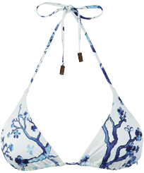 Mujer Tríangulo Estampado - Top de bikini de triángulo con estampado Cherry Blossom para mujer, Mar azul vista frontal