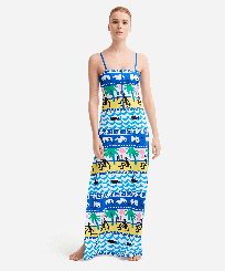 Langes La Mer Bustierkleid für Damen – Vilebrequin x JCC+ – Limitierte Serie Weiss Vorderseite getragene Ansicht