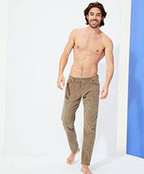 Hombre Autros Liso - Pantalones de pana estrechos en el tobillo para hombre, Chocolate vista frontal desgastada