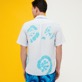 Men Others Printed - Men Bowling Shirt Linen and Cotton Snail Tie & Dye, Azure back worn view