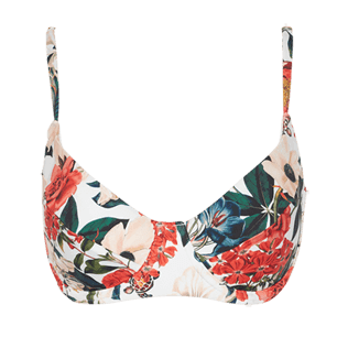 Women Underwire Printed - Women Bikini Top Tropical Blooms, White front view