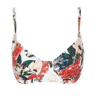 Women Underwire Printed - Women Bikini Top Tropical Blooms, White front Women Underwire Printed - Women Bikini Top Tropical Blooms, White front