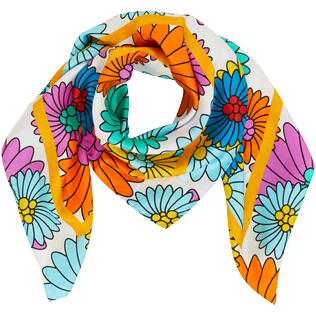 Others Printed - Silk Scarf Marguerites, White front view