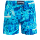 Patchwork Shooting Badeshorts mit Stretch für Herren Aquamarin blau Rückansicht