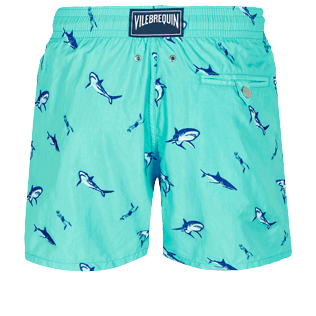 Men Classic Embroidered - Men Swim Trunks Embroidered 2009 Les Requins - Limited Edition, Lazulii blue back view