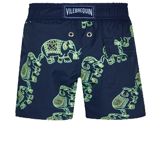 Bild von Jungen Andere Magie - Fluoreszierende Elephant Dance Stretch-Bademode für Jungen, Marineblau Rückansicht Bild von Jungen Andere Magie - Fluoreszierende Elephant Dance Stretch-Bademode für Jungen, Marineblau Rückansicht